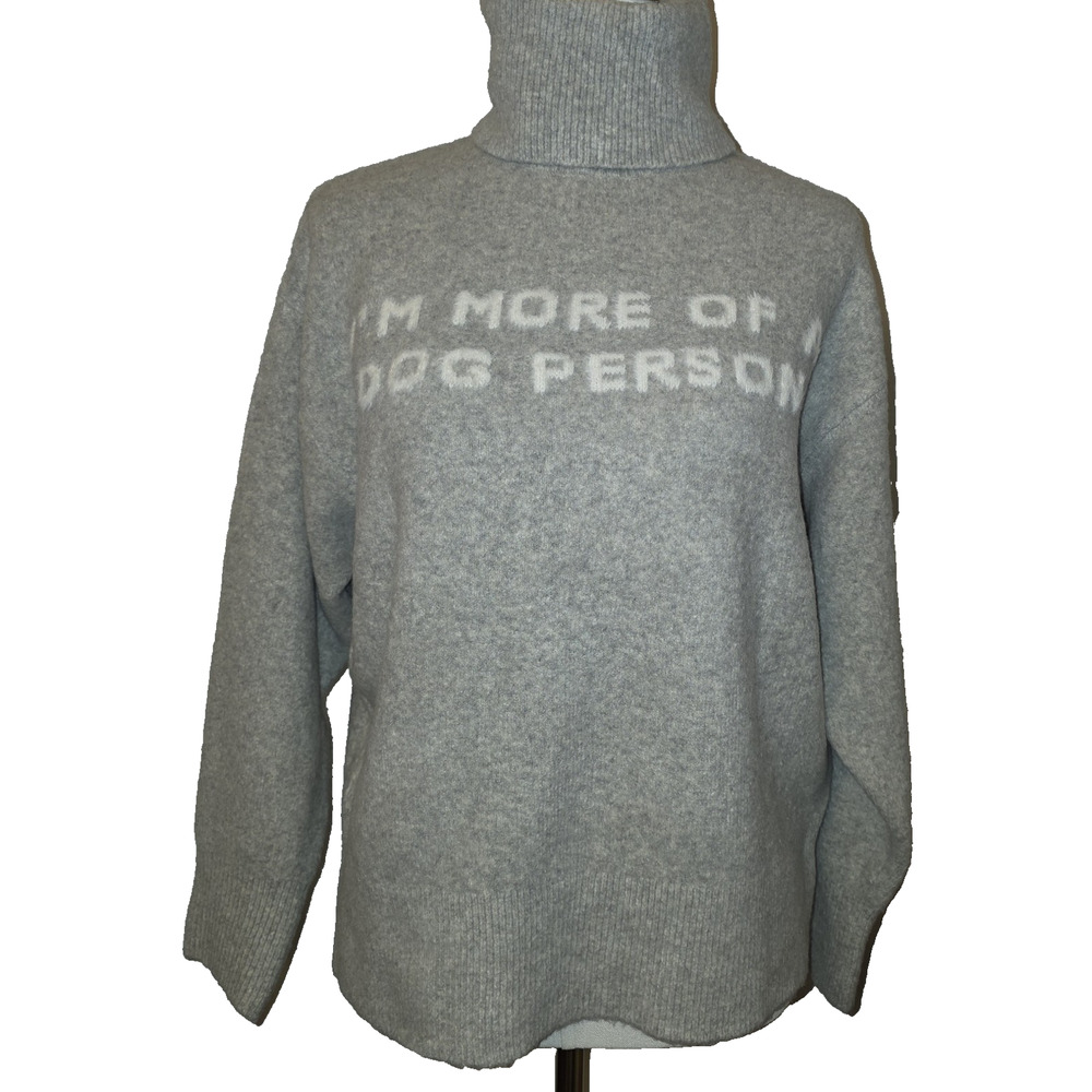 NWT S Women's Gray Turtleneck Sweater "Dog Person" Incredibly Soft MSRP $30